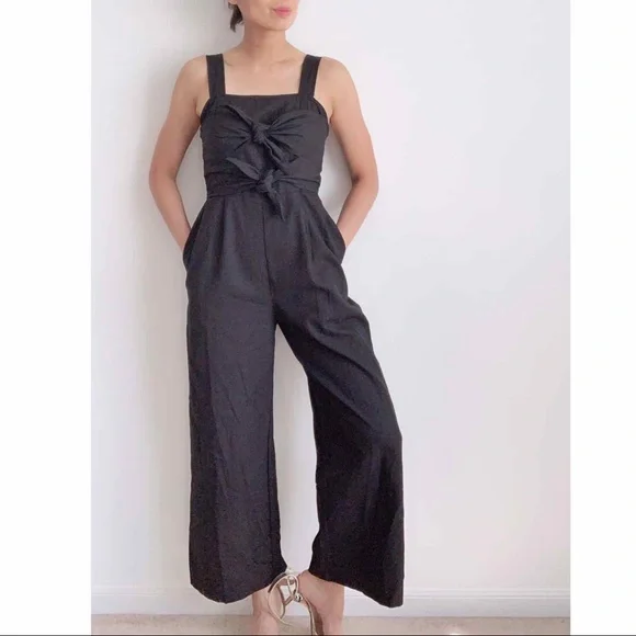 BLACK DOUBLE KNOT OVERALL JUMPSUIT - Picture 8 of 9